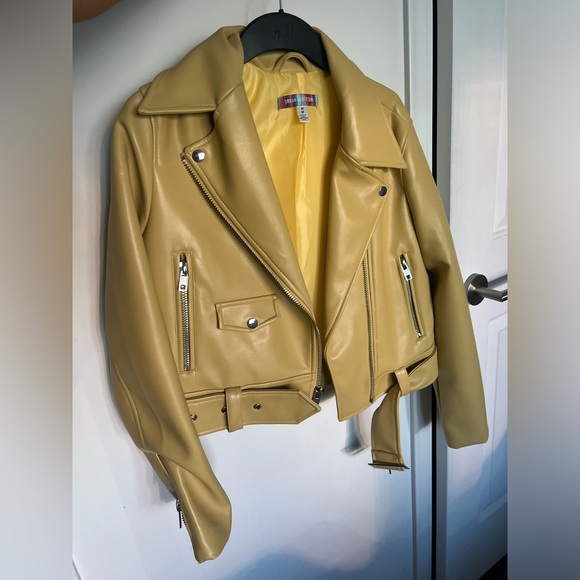 Urban Outfitters Yellow Faux Leather Moto Jacket Med - Picture 5 of 8